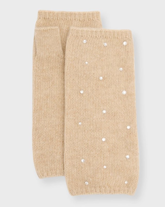 Cashmere Short Fingerless Gloves with Crystal Shimmer